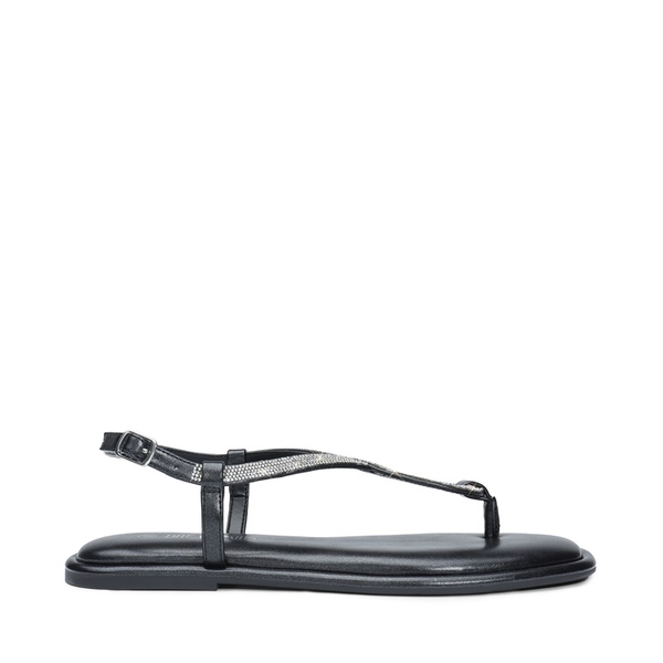 Ankle Strap Rhinestone Flat Sandals - BLACK - 2